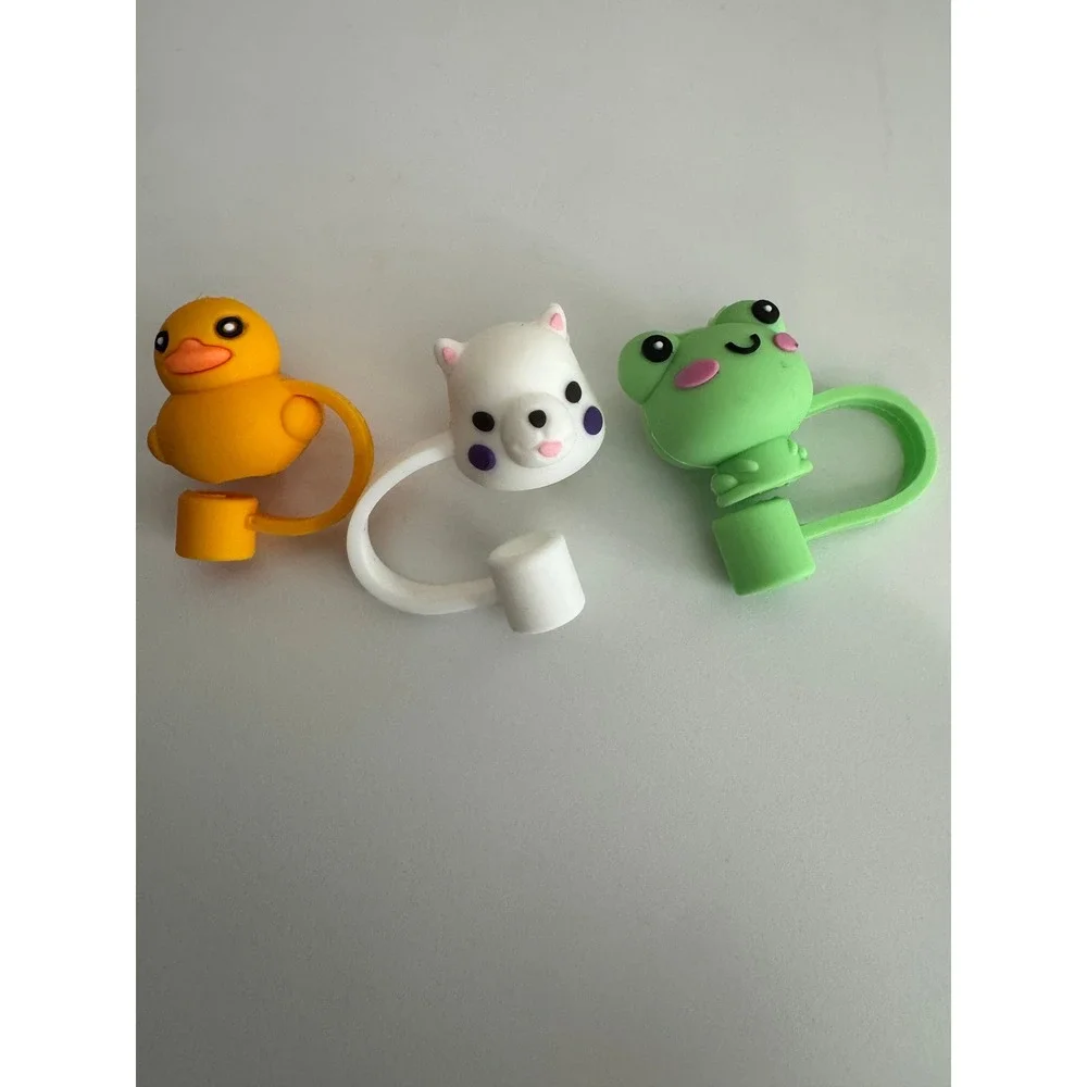Cute Animal Straw Toppers Duck Bear Frog Reusable Drink Accessories‎ Set
